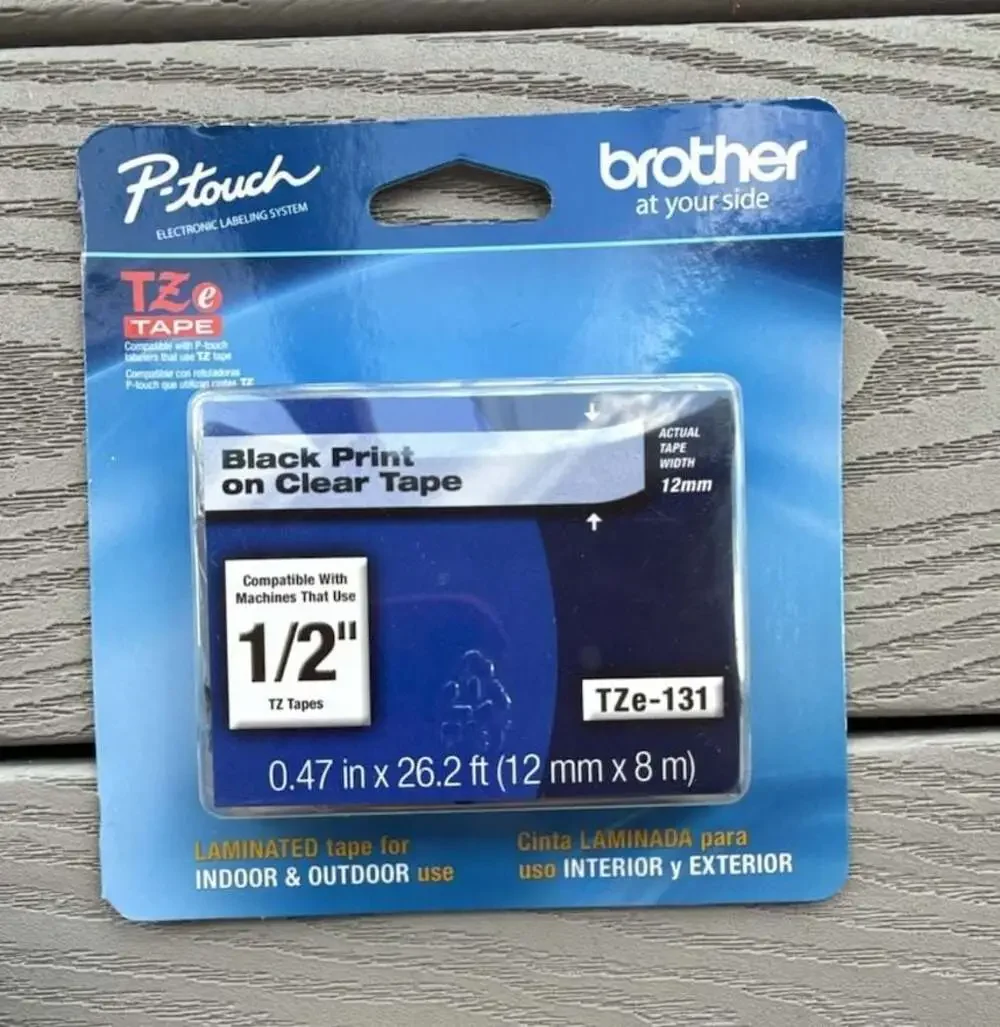 Brother P-touch TZe-131 1/2 Inch (12mm) Black on Clear Laminated Label Tape